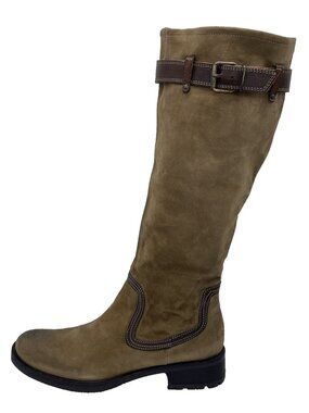 Made in Italy Brown Nubuck Leather Buckle Tall Riding Boots Size 7.5 / 38 EU